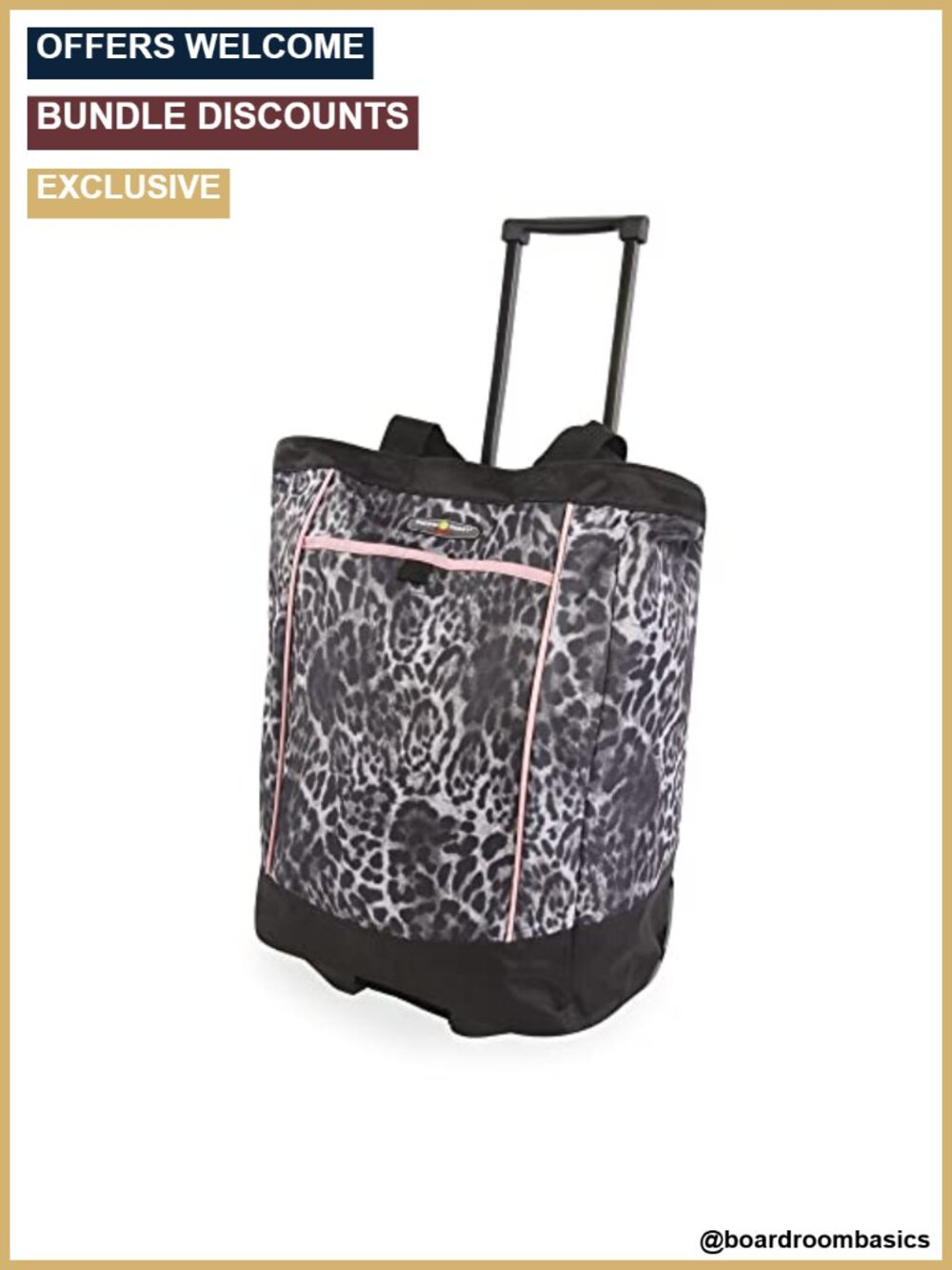 Large Rolling Shopper Tote Bag with Telescopic Handle and In-Line Skate Wheels
